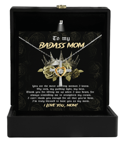 To My Badass Mom You are My Rock Cross Pendant Necklace - Mallard Moon Gift Shop