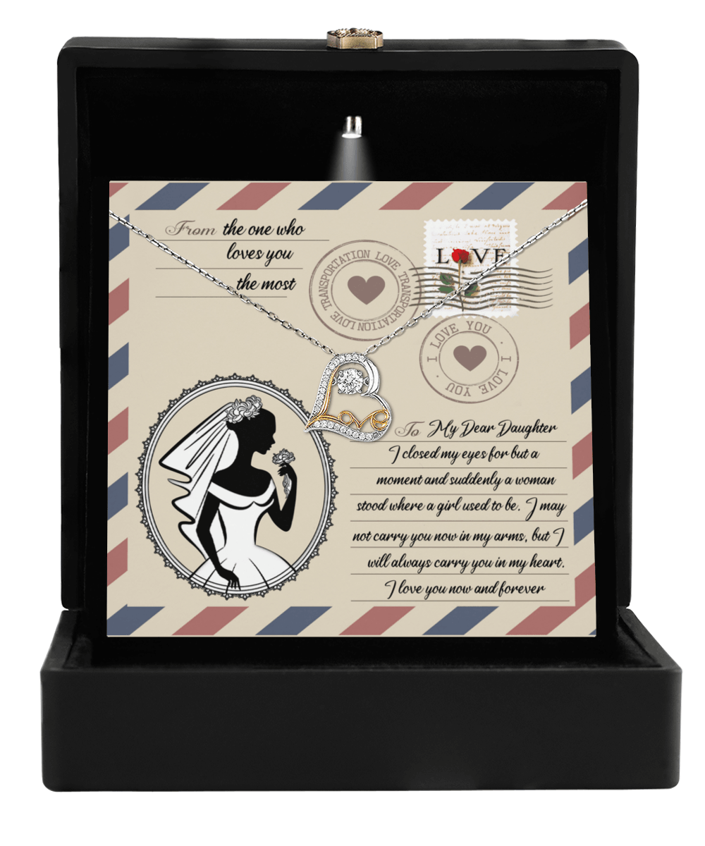 Daughter Wedding Day Gift for Bride Dancing Love Heart Pendant Necklace Gift from Mother and Father - Mallard Moon Gift Shop