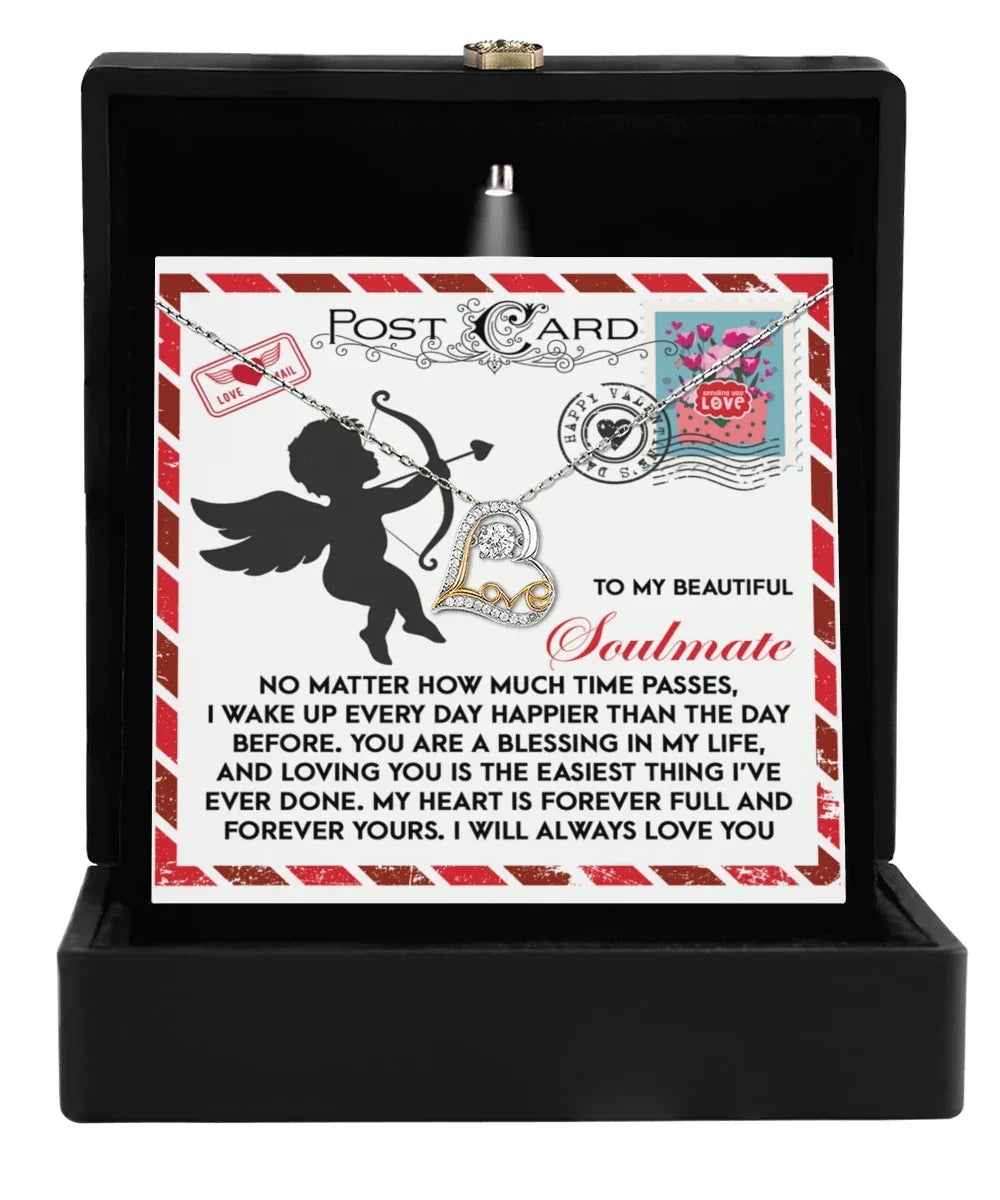 To My Beautiful Soulmate - Love Dancing Heart Necklace – A Heartwarming Valentine’s Day Gift to Express Eternal Love