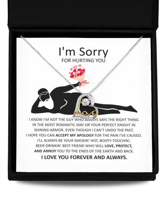 Apology Gift for Girlfriend, Wife, Soulmate - Sorry, The Most Romantic - Love Dancing Heart Pendant Necklace - Mallard Moon Gift Shop