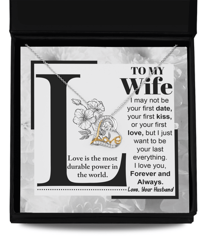Wife Wedding Anniversary Birthday Romantic Gift from Husband First Kiss, Last Everything, Love Heart Pendant Necklace - Mallard Moon Gift Shop