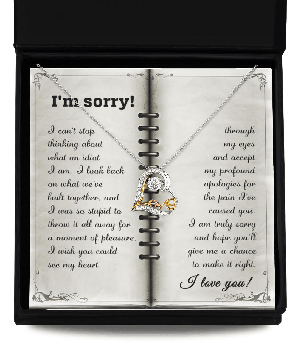 Apology Gift for Girlfriend, Wife, Soulmate - Sorry, What An Idiot - Love Dancing Heart Pendant Necklace - Mallard Moon Gift Shop