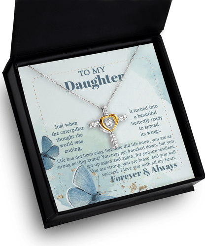 Daughter Gift for Birthday, Christmas, Graduation - Beautiful Butterfly- Cross Pendant Necklace - Mallard Moon Gift Shop