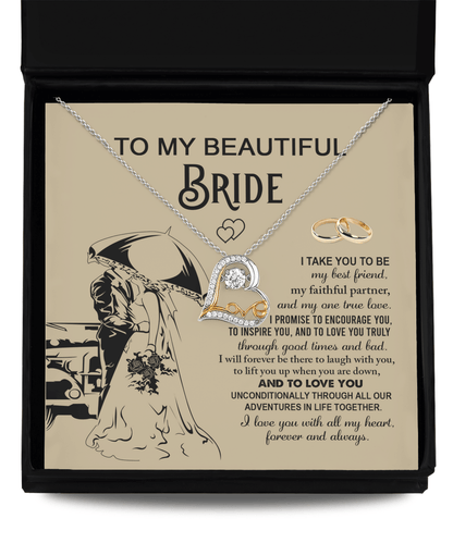 To My Beautiful Bride - My Best Friend, Faithful Partner Love Dancing Heart Pendant Necklace Wedding Day Gift - Mallard Moon Gift Shop