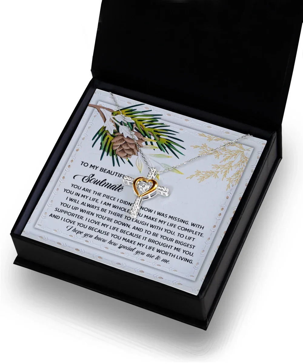 Soulmate, Wife, Girlfriend Romantic Gift - Biggest Supporter Dancing Cross Pendant Necklace