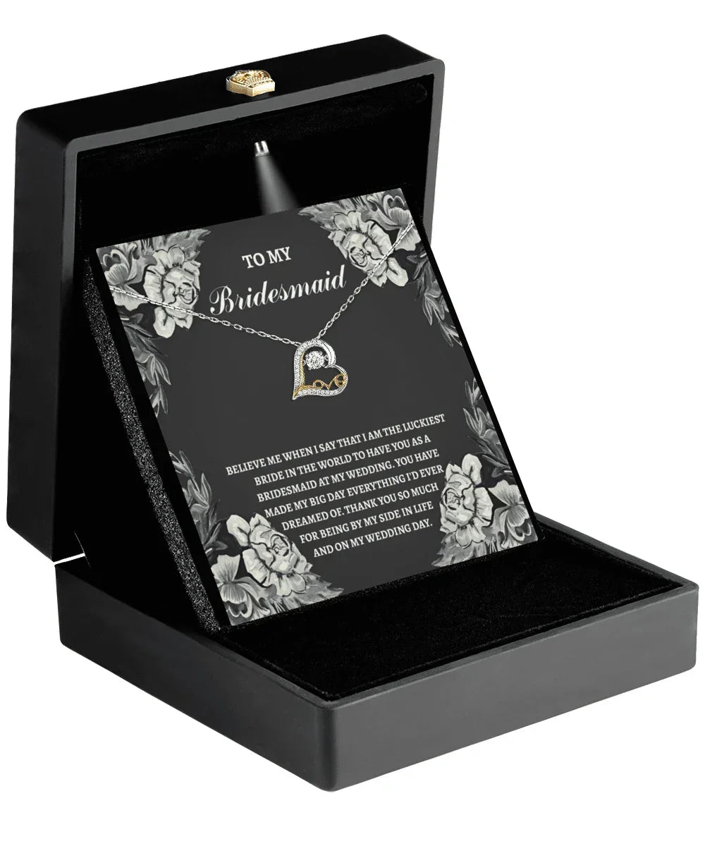 Bridesmaid Wedding Day Gift - The Luckiest Bride - Love Dancing Heart Pendant Necklace
