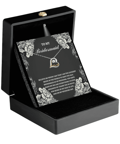 Bridesmaid Wedding Day Gift - The Luckiest Bride - Love Dancing Heart Pendant Necklace - Mallard Moon Gift Shop