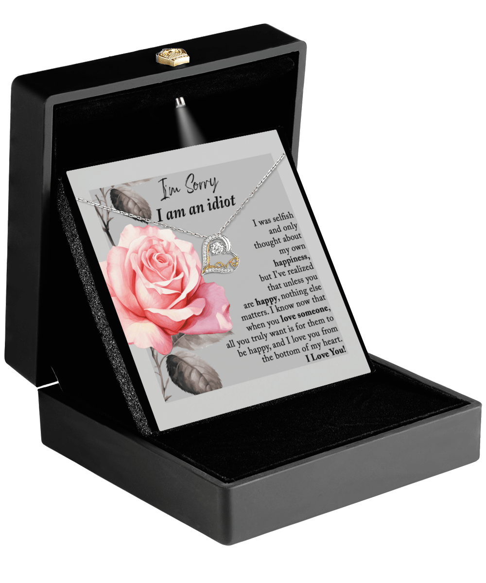 Apology Gift for Her - I'm Sorry I am an Idiot - Love Dancing Heart Pendant Necklace - Mallard Moon Gift Shop