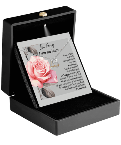 Apology Gift for Her - I'm Sorry I am an Idiot - Love Dancing Heart Pendant Necklace - Mallard Moon Gift Shop