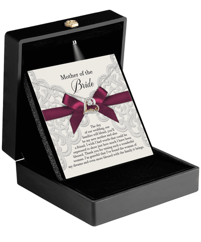 Mother of the Bride Wedding Day Gift Our Families Will Blend Love Dancing Heart Pendant Necklace - Mallard Moon Gift Shop