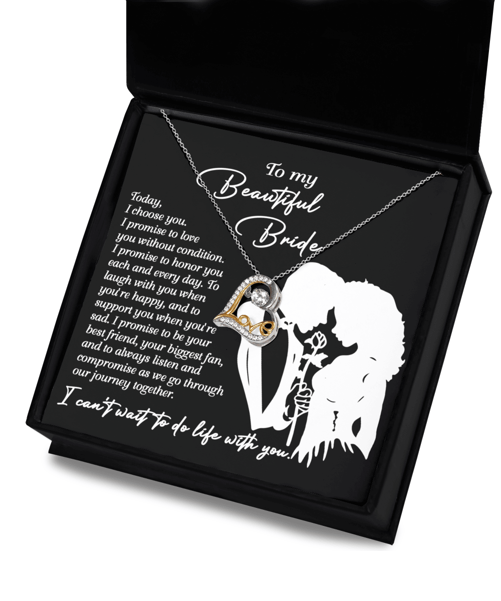 To My Beautiful Bride - I Choose You Love Dancing Heart Pendant Necklace Wedding Day Gift from Groom - Mallard Moon Gift Shop