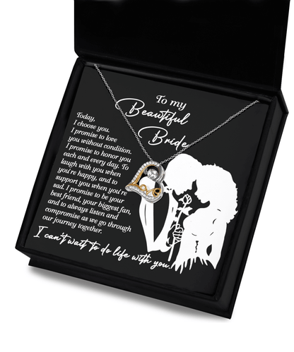 To My Beautiful Bride - I Choose You Love Dancing Heart Pendant Necklace Wedding Day Gift from Groom - Mallard Moon Gift Shop