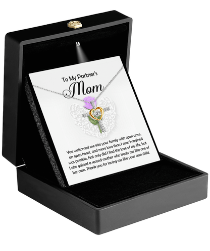 To My Partner's Mom You Welcomed me with Open Arms and an Open Heart Cross Pendant Necklace - Mallard Moon Gift Shop