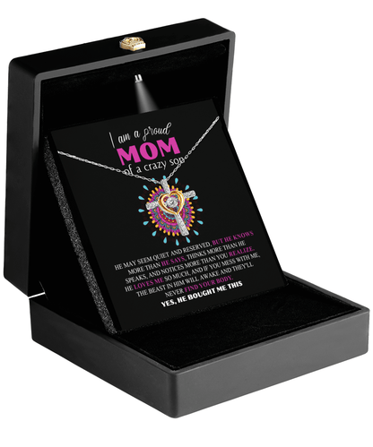 Gift For Mom - I am a Proud Mom of a Crazy Son Cross Pendant Necklace - Mallard Moon Gift Shop