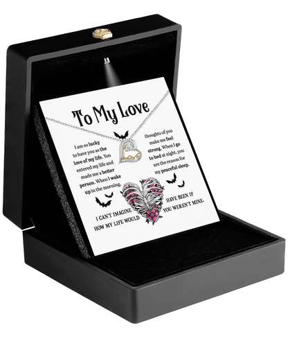 Soulmate, Wife, Girlfriend - Love of My Life Halloween Inspired Love Dancing Heart Necklace - Mallard Moon Gift Shop