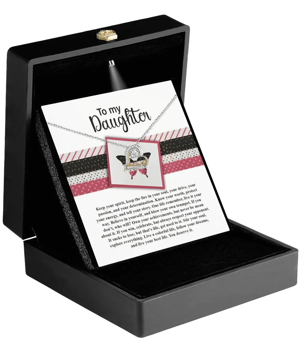 Daughter Birthday, Graduation, Christmas Inspirational Gift - Keep The Fire - Love Dancing Heart Pendant Necklace