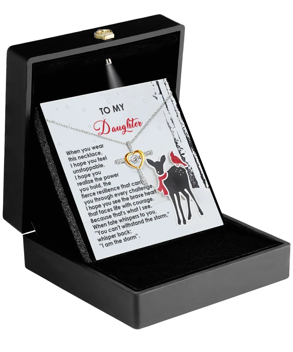 Daughter Heartfelt Gift- Every Challenge - Dancing Cross Pendant Necklace