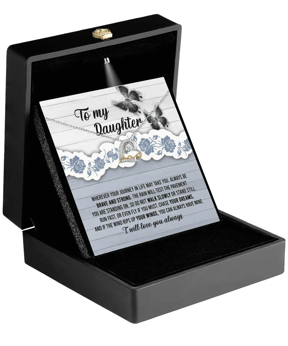 Daughter Wedding Day, Graduation, Birthday Gift - Chase Your Dreams Always Have My Wings - Love Dancing Heart Pendant Necklace