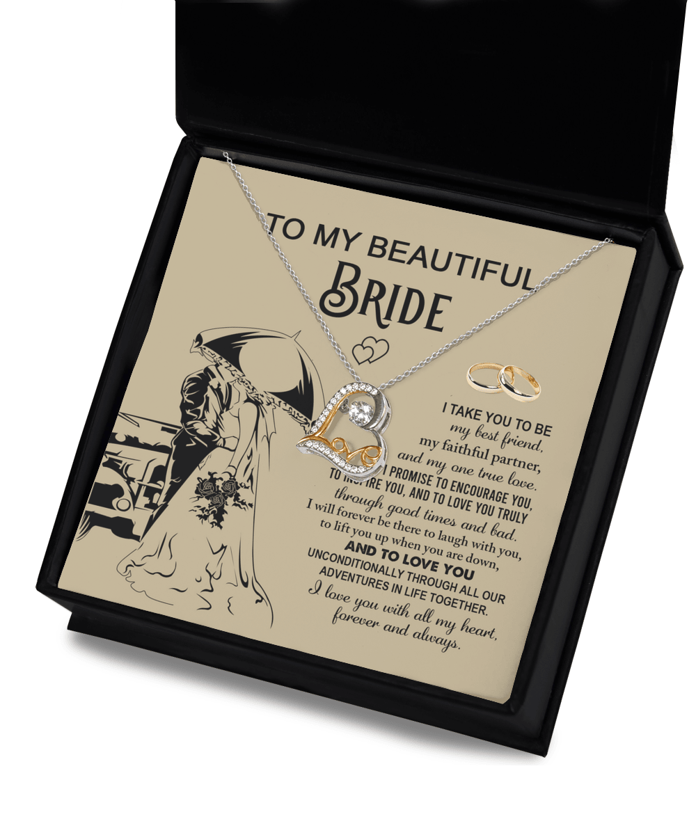 To My Beautiful Bride - My Best Friend, Faithful Partner Love Dancing Heart Pendant Necklace Wedding Day Gift - Mallard Moon Gift Shop