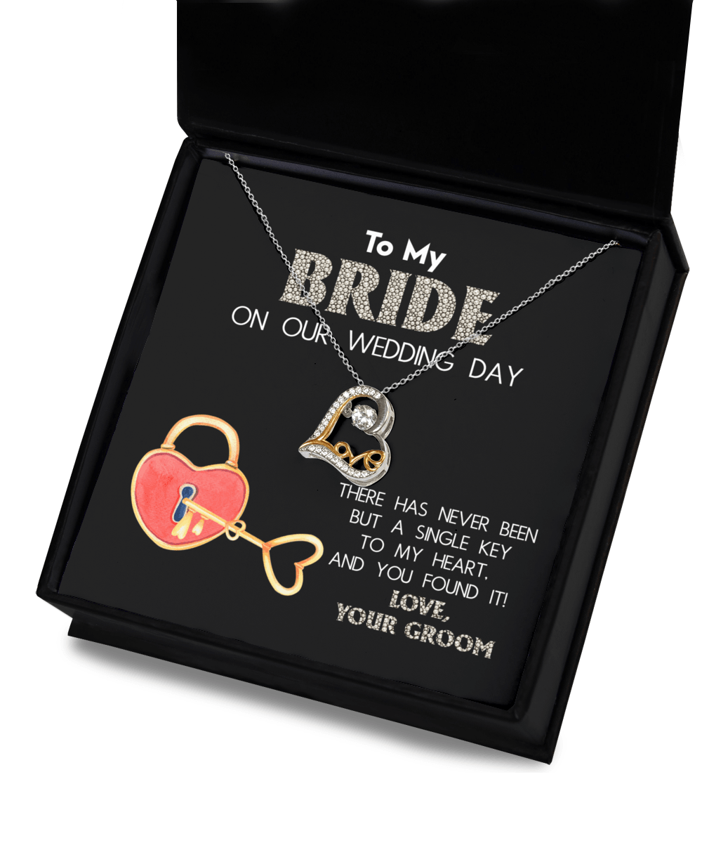 To My Bride on Our Wedding Day - You Have the Single Key to My Heart Love Dancing Heart Pendant Necklace - Mallard Moon Gift Shop