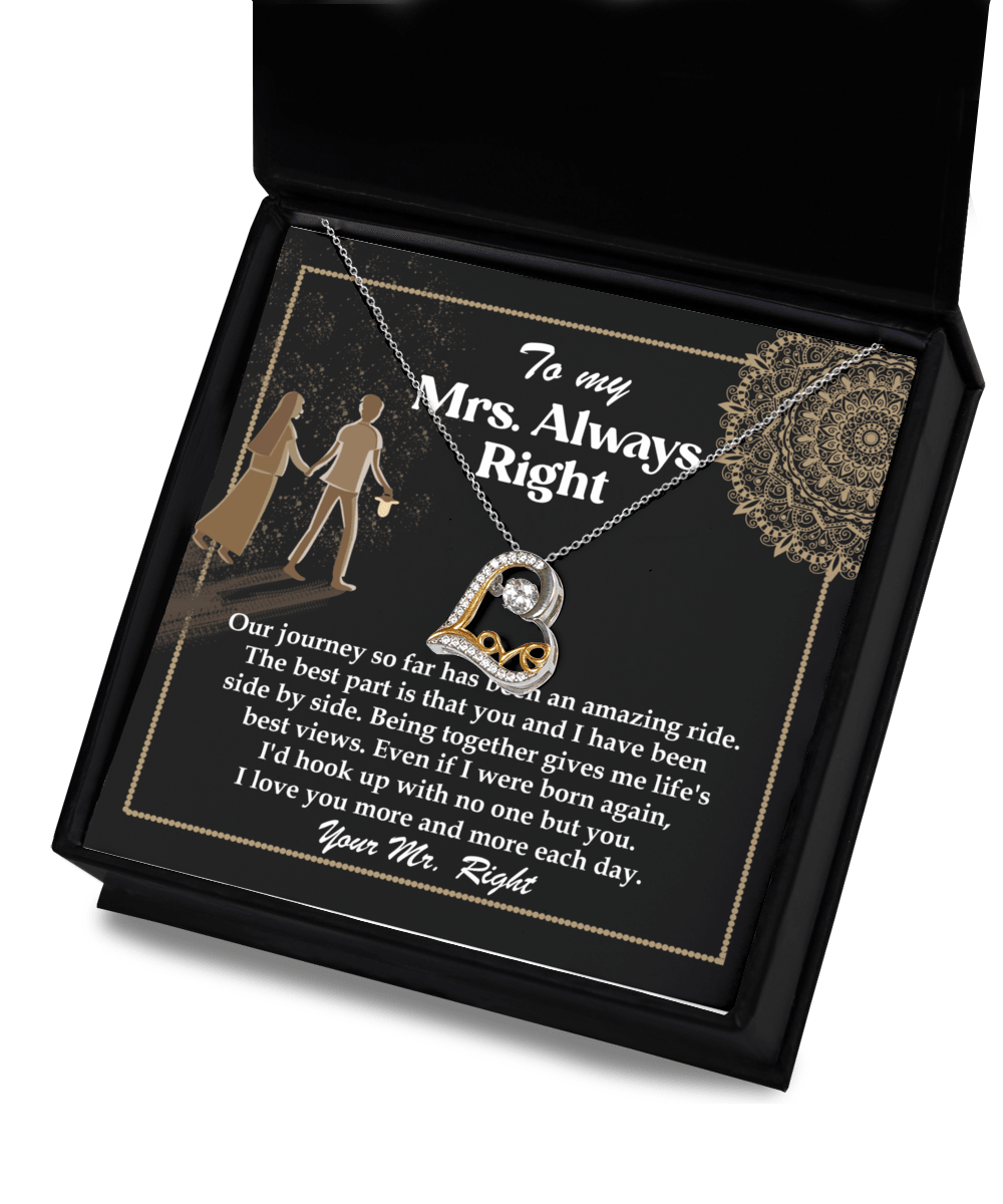 Wife Always Right Romantic Love Dancing Heart Pendant Necklace, Wedding, Anniversary, Birthday Gift from Husband - Mallard Moon Gift Shop