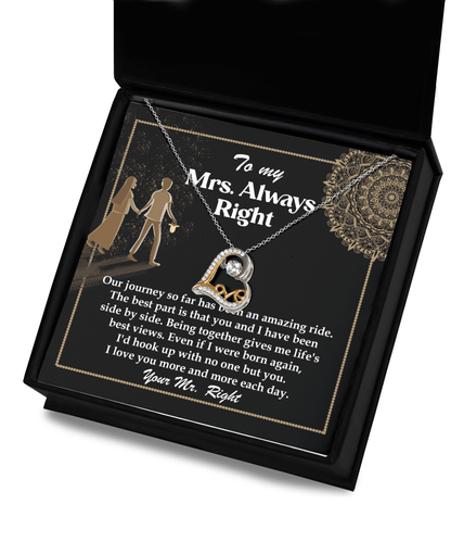 Wife Always Right Romantic Love Dancing Heart Pendant Necklace, Wedding, Anniversary, Birthday Gift from Husband - Mallard Moon Gift Shop