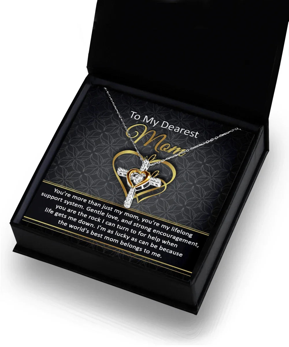 To My Dearest Mom You Are My Rock Cross Pendant Necklace