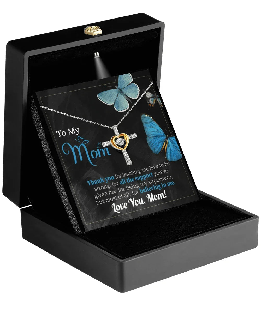 To My Mom Thank you for Believing In Me Cross Pendant Necklace Gift for Mother's Day Birthday