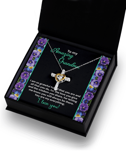 To My Amazing Grandma I am Grateful Cross Pendant Necklace - Mallard Moon Gift Shop