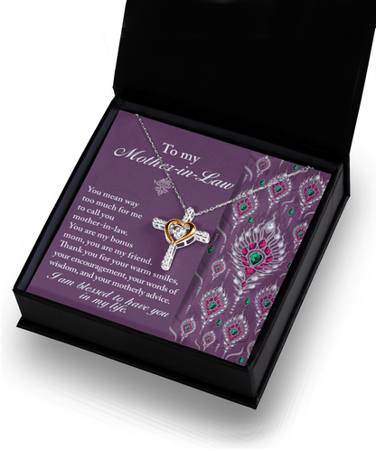 Mother-in-Law Gift You Are My Bonus Mom, My Friend Cross Pendant Necklace - Mallard Moon Gift Shop