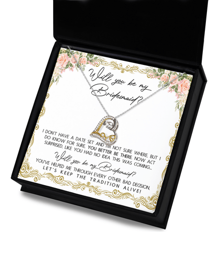 Bridesmaid Proposal Gift Keep The Tradition Alive -Love Dancing Heart Pendant Necklace Be My Bridesmaid Wedding Gift from Bride - Mallard Moon Gift Shop
