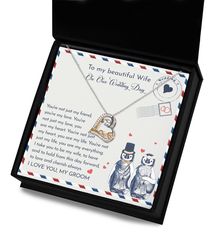 Wife Wedding Day Gift - I Will Love And Cherish Always Love Dancing Heart Pendant Necklace, Bride Jewelry, Gift from Groom - Mallard Moon Gift Shop