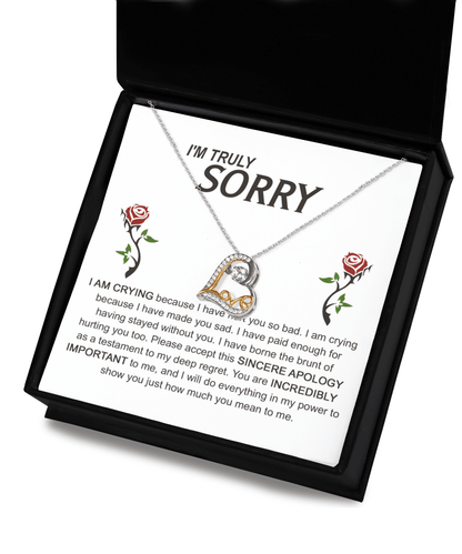 Apology Gift for Girlfriend, Wife, Soulmate - Sorry, Made You Sad - Love Dancing Heart Pendant Necklace - Mallard Moon Gift Shop