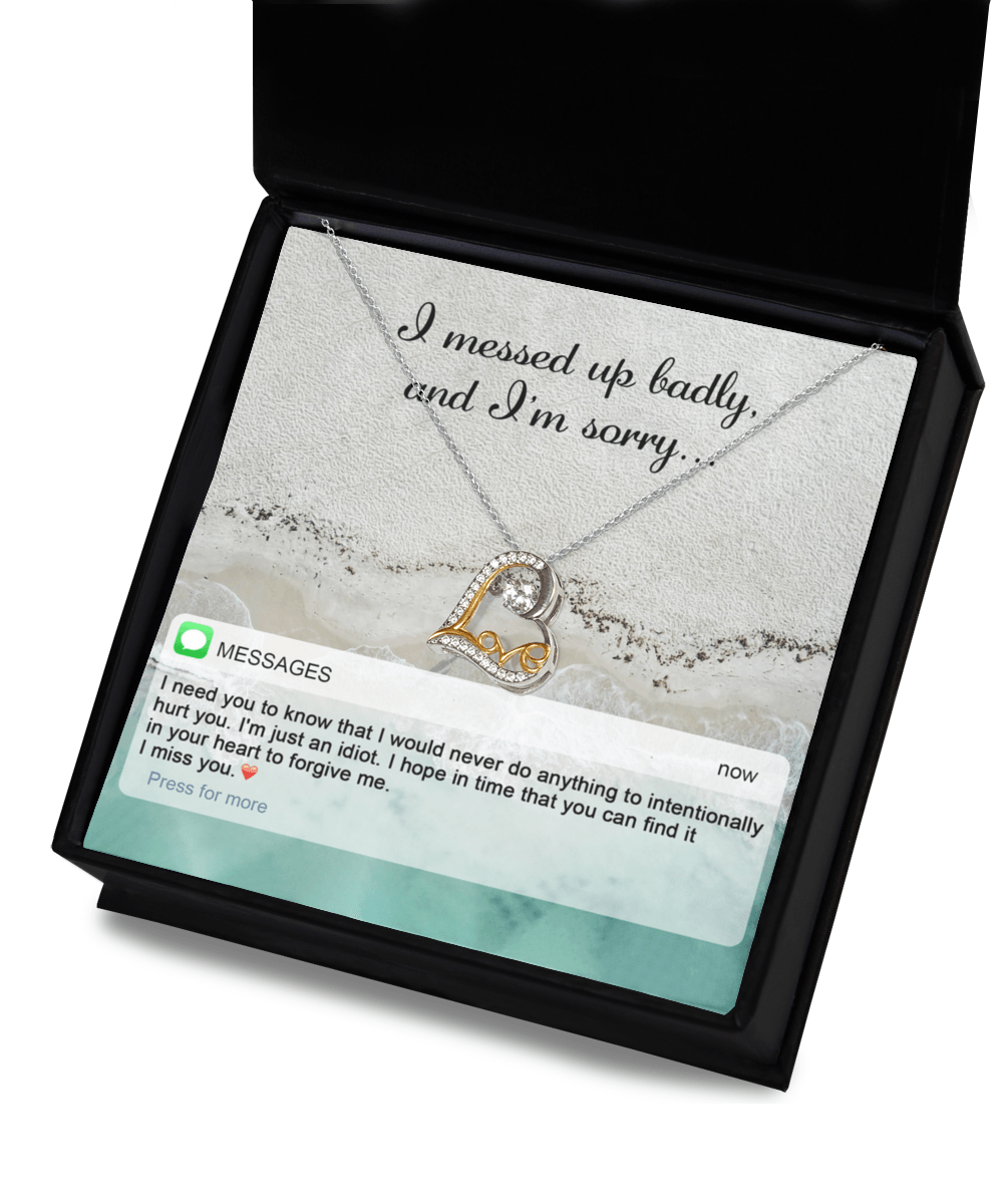 Apology Gift for Girlfriend, Wife, Soulmate - Sorry, I'm Just An Idiot - Love Heart Pendant Necklace - Mallard Moon Gift Shop