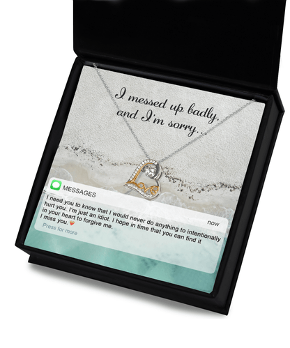Apology Gift for Girlfriend, Wife, Soulmate - Sorry, I'm Just An Idiot - Love Heart Pendant Necklace - Mallard Moon Gift Shop