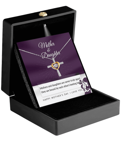 Mother's Day Gift - Mothers and Daughters are Never Truly Apart They are Bound by the Heart Cross Pendant Necklace - Mallard Moon Gift Shop