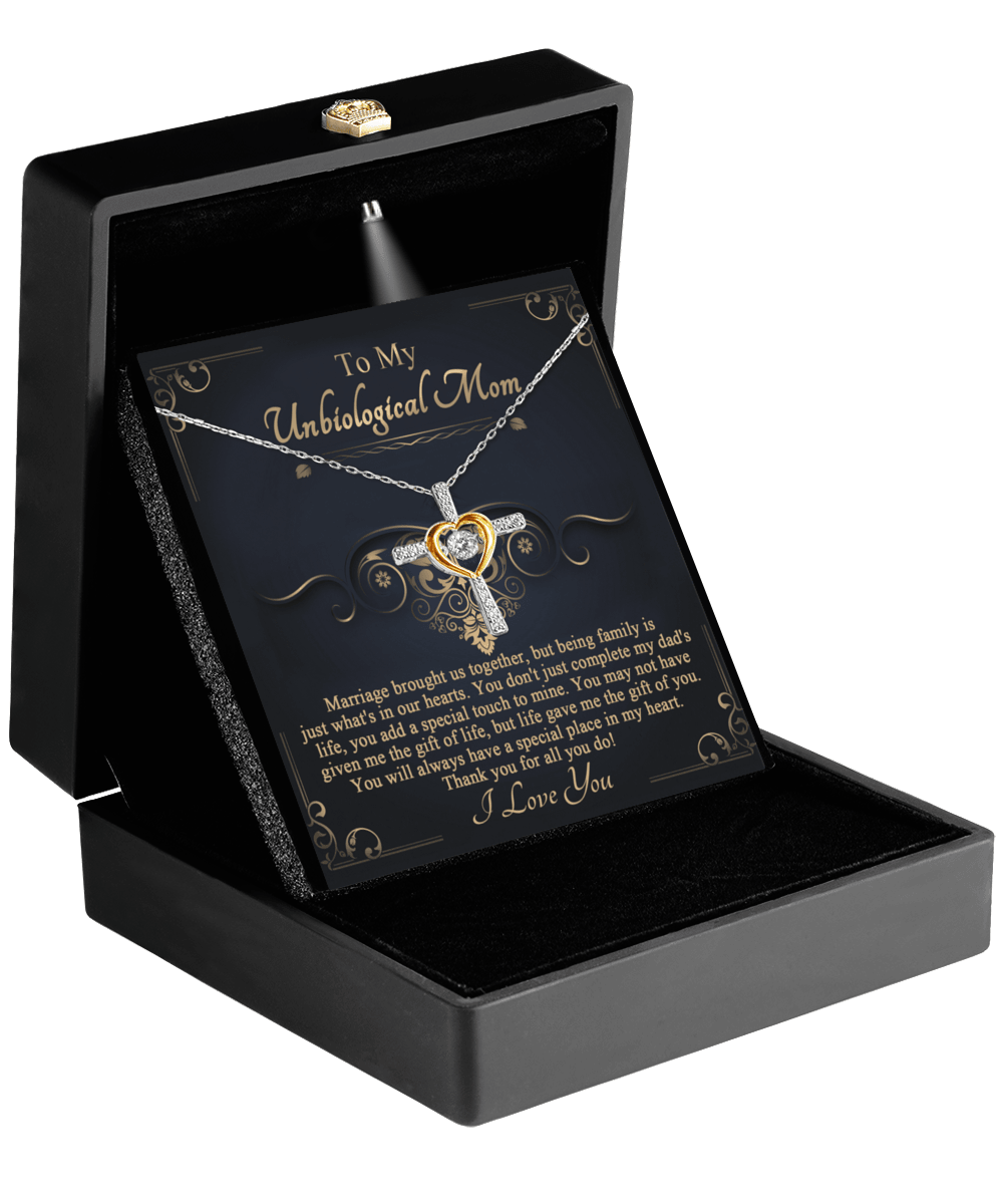 Gift for Unbiological Mother You Complete my Dad's Life Cross Pendant Necklace - Mallard Moon Gift Shop
