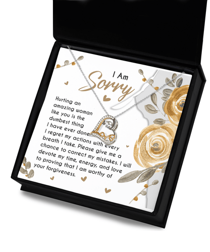 Apology Gift for Girlfriend, Wife, Soulmate - Sorry, Amazing Woman - Love Dancing Heart Pendant Necklace - Mallard Moon Gift Shop