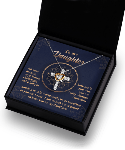 Daughter, Proud of You Cross Pendant Necklace Birthday Wedding Graduation Gift - Mallard Moon Gift Shop