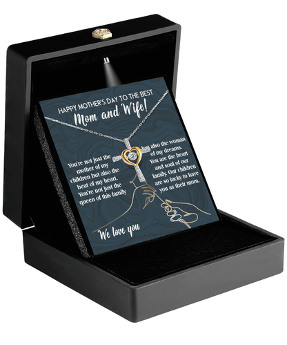 Happy Mother's Day to the Best Mom and Wife Cross Pendant Necklace - Mallard Moon Gift Shop