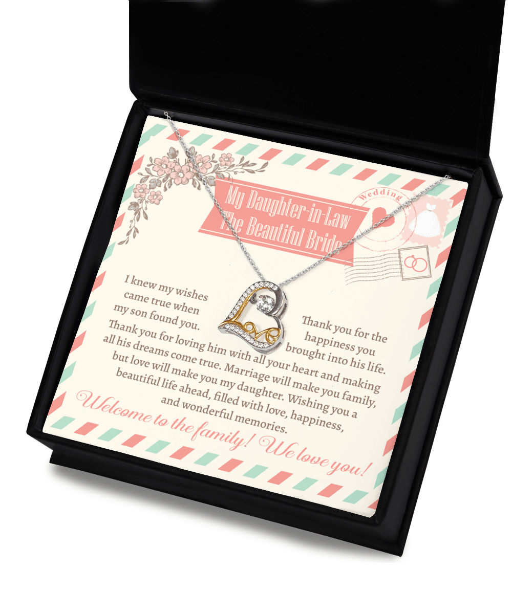 Daughter-In-Law Wedding Day Gift Welcome to the Family Love Heart Pendant Necklace - Mallard Moon Gift Shop