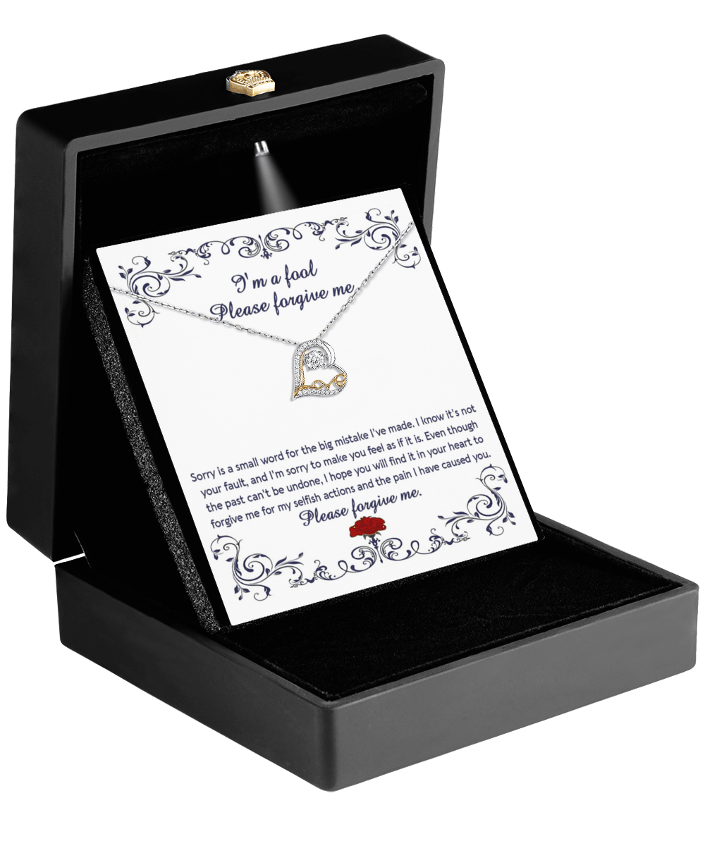 Apology Gift for Girlfriend, Wife, Soulmate - Sorry, I'm A Fool - Love Heart Pendant Necklace - Mallard Moon Gift Shop