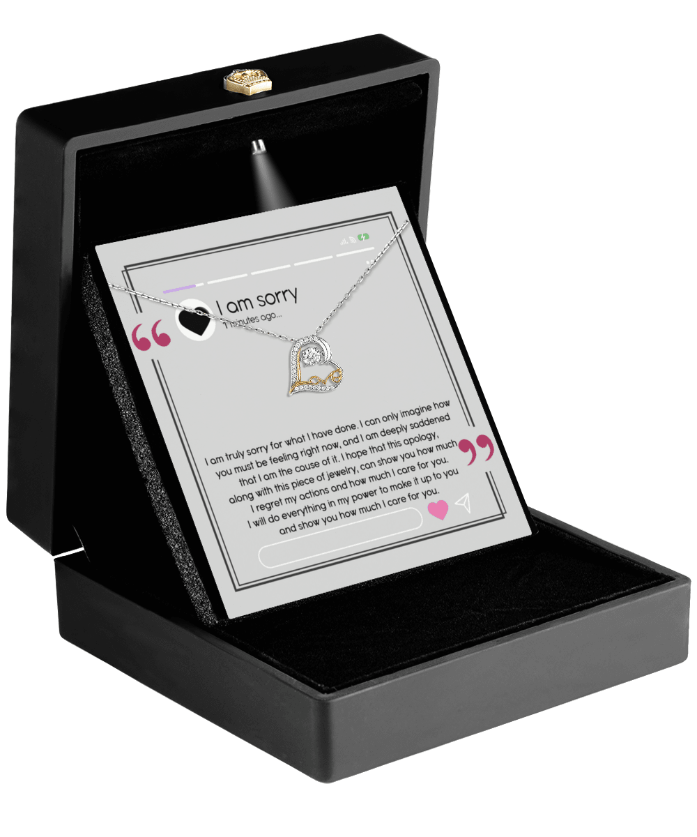 Apology Gift for Girlfriend, Wife, Soulmate - Sorry, I Care For You - Love Heart Pendant Necklace - Mallard Moon Gift Shop