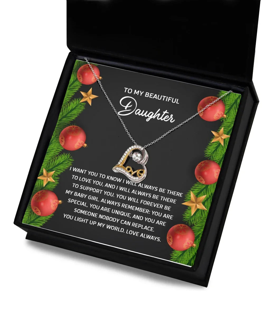 Daughter Christmas Present - Nobody Can Replace - Love Dancing Heart Pendant Necklace