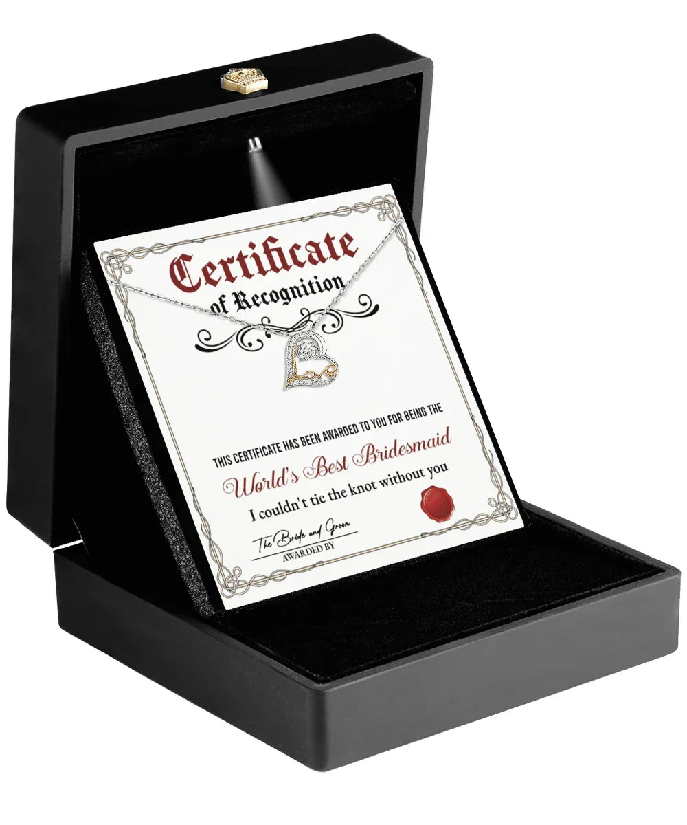 Bridesmaid Gift - Certificate Of Recognition Love Dancing Heart Pendant Necklace