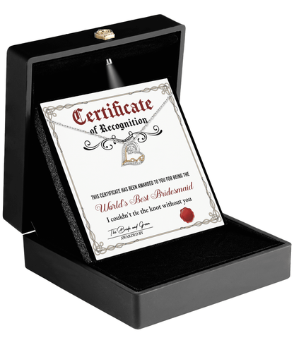Bridesmaid Gift - Certificate Of Recognition Love Dancing Heart Pendant Necklace - Mallard Moon Gift Shop