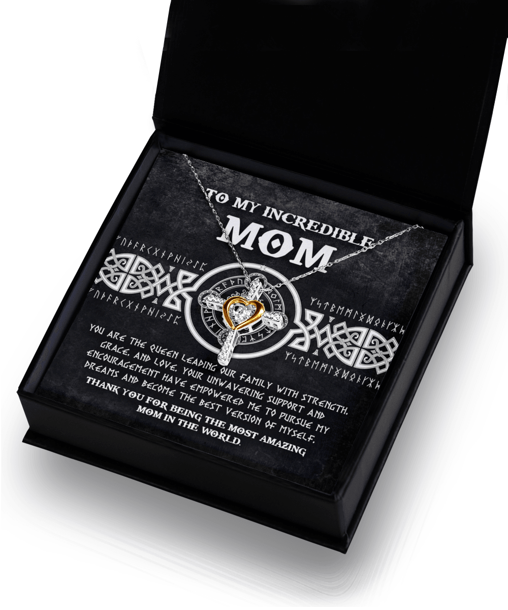 Mom - You are the Queen Leading our Family with Strength, Grace and Love Cross Pendant Necklace - Mallard Moon Gift Shop
