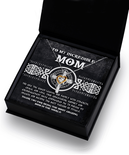 Mom - You are the Queen Leading our Family with Strength, Grace and Love Cross Pendant Necklace - Mallard Moon Gift Shop