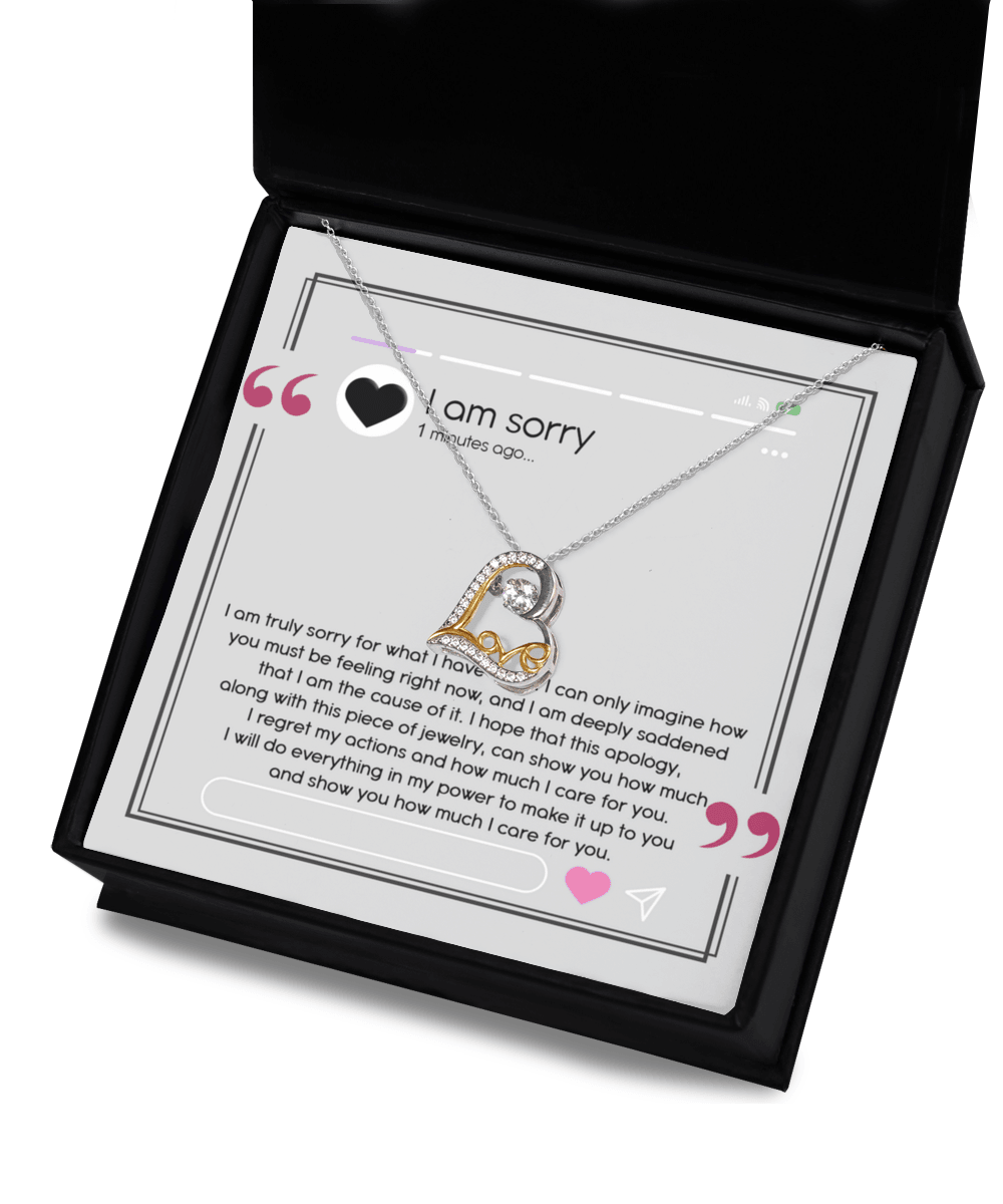 Apology Gift for Girlfriend, Wife, Soulmate - Sorry, I Care For You - Love Heart Pendant Necklace - Mallard Moon Gift Shop