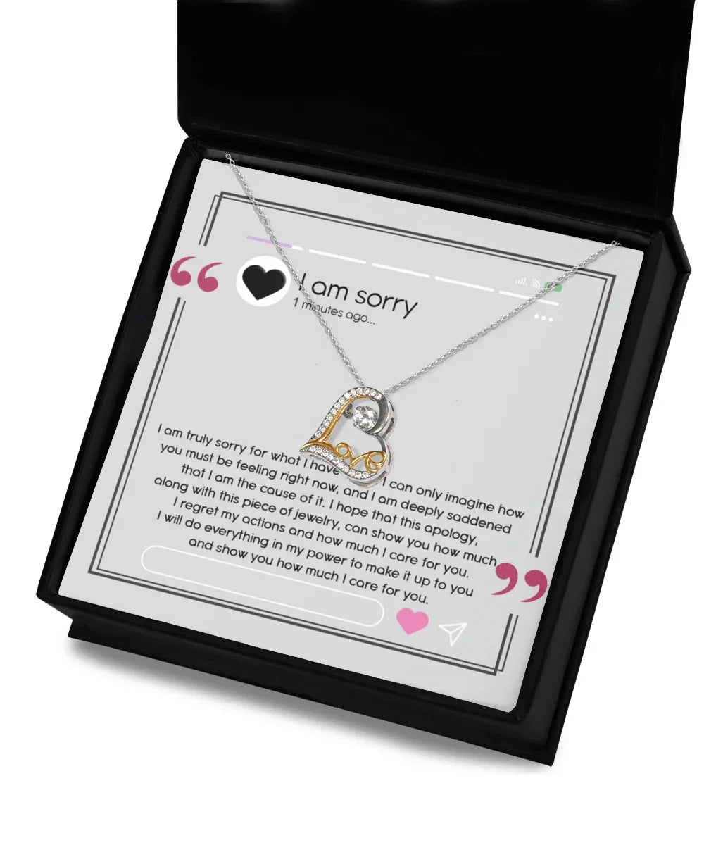 Apology Gift for Girlfriend, Wife, Soulmate - Sorry, I Care For You - Love Heart Pendant Necklace